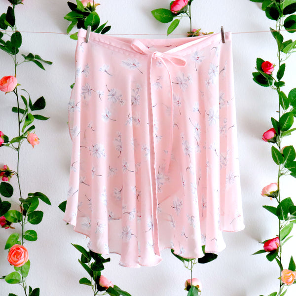 Baby Pink and White Floral Wrap Skirt