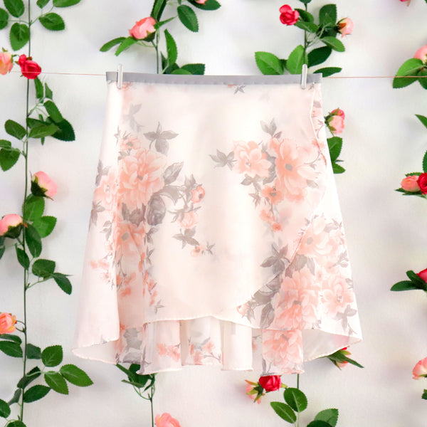Peach and Gray Floral Wrap Skirt