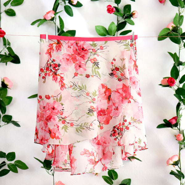 Pink and Red Floral Wrap Skirt