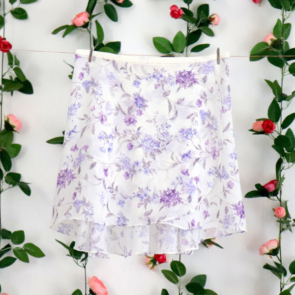 White and Lavender Floral Wrap Skirt