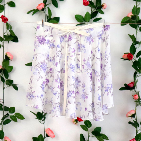 White and Lavender Floral Wrap Skirt