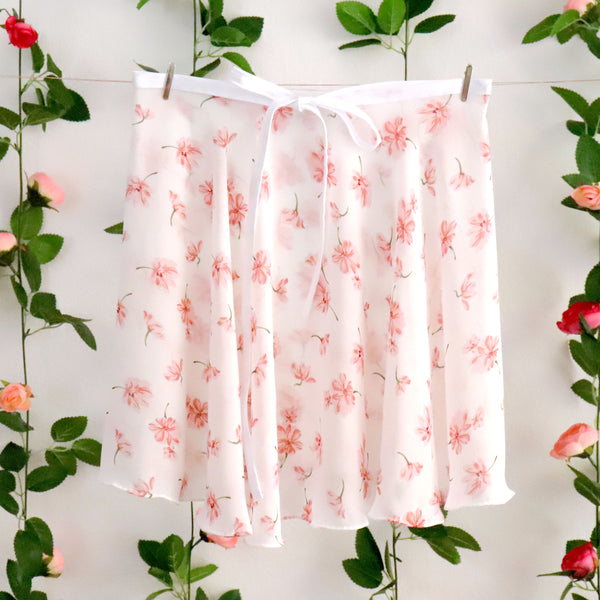 White and Pink Floral Wrap Skirt