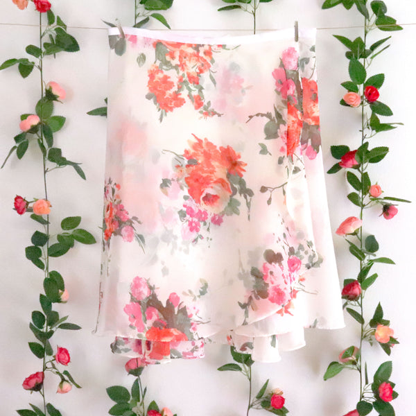 Impressionists - Pink and Red Orange Floral Wrap Skirt
