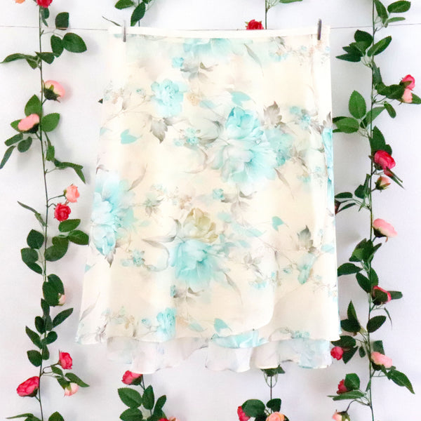 Impressionists-Cream and Blue Floral Wrap Skirt