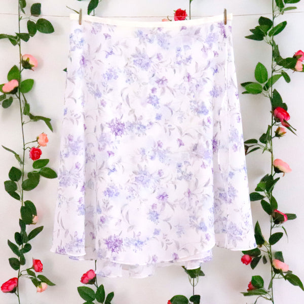 Impressionists-White and Lavender Floral Wrap Skirt