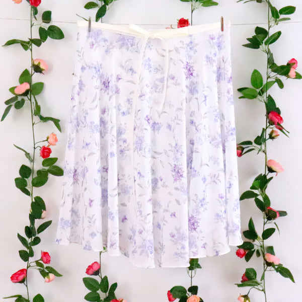 Impressionists-White and Lavender Floral Wrap Skirt