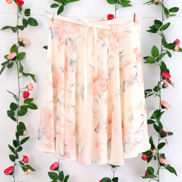 Impressionists-Cream and Peach Floral Wrap Skirt