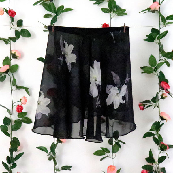 Black and White Floral Ballet Wrap Skirt
