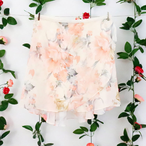 Cream and Peach Floral Ballet Wrap Skirt