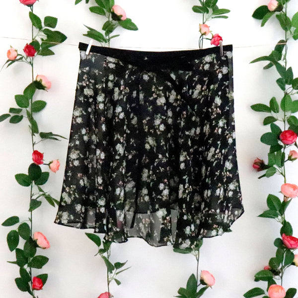 Black Ditsy Floral Wrap Skirt
