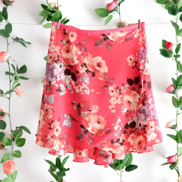 Pink Grapefruit Floral Wrap Skirt