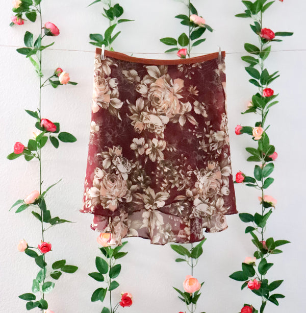 Maroon Rose Wrap Skirt