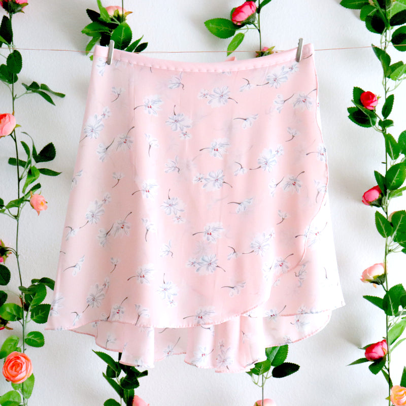 Baby Pink and White Floral Wrap Skirt