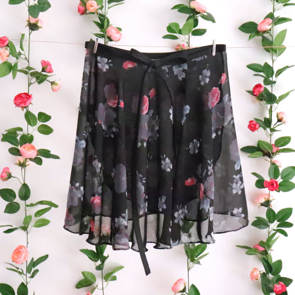 Gray and Pink Rose Ballet Wrap Skirt