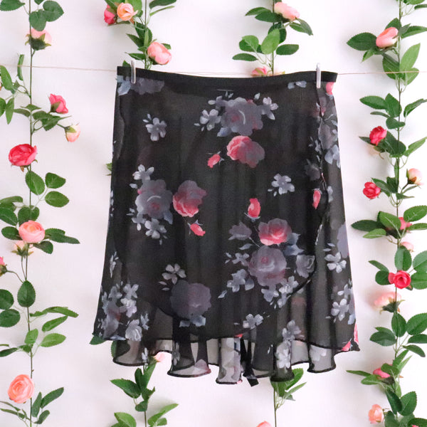 Gray and Pink Rose Ballet Wrap Skirt