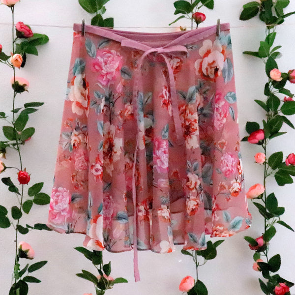 Dusty Pink and Orange Rose Ballet Wrap Skirt