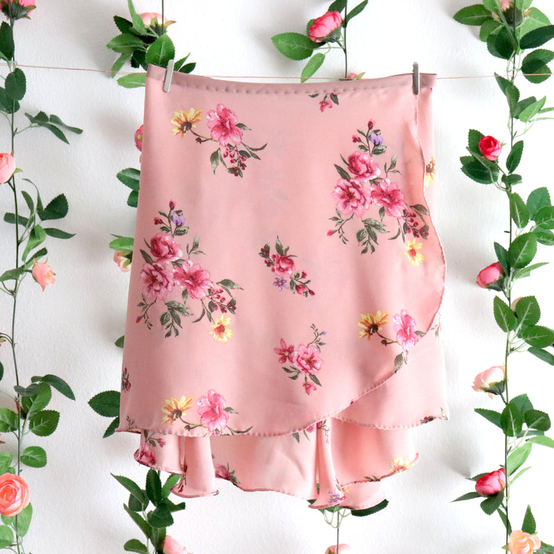 Dusty Pink Floral Wrap Skirt