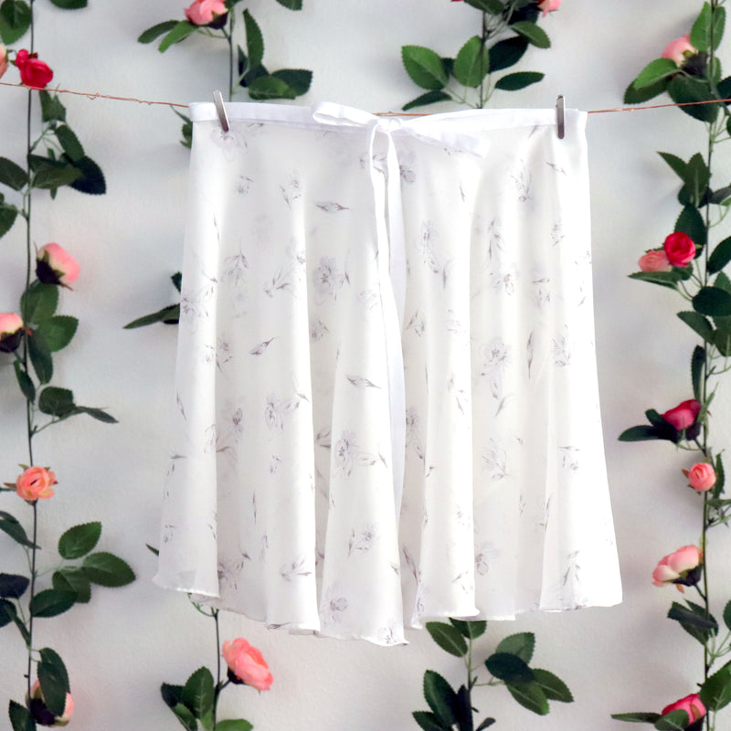 White and Light Gray Floral Wrap Skirt