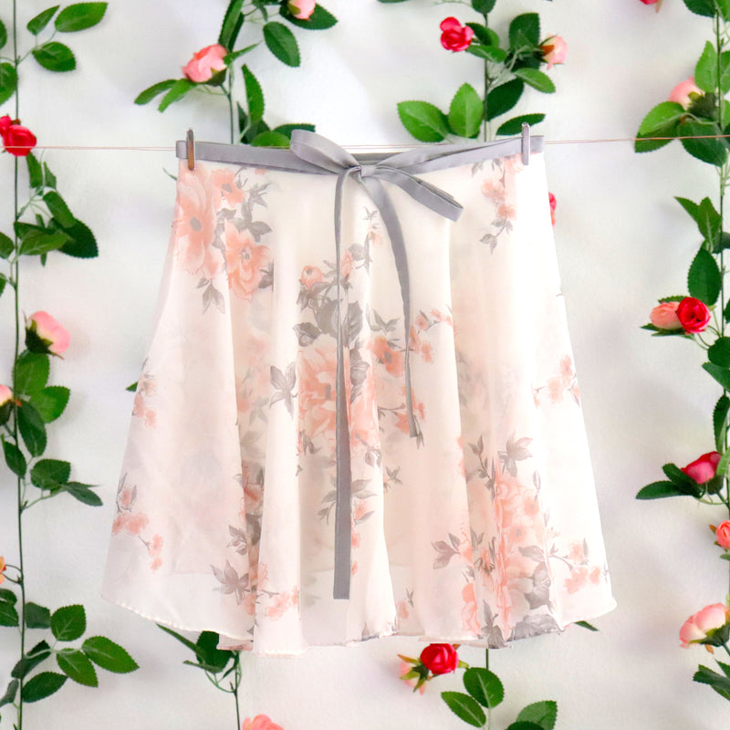 Peach and Gray Floral Wrap Skirt