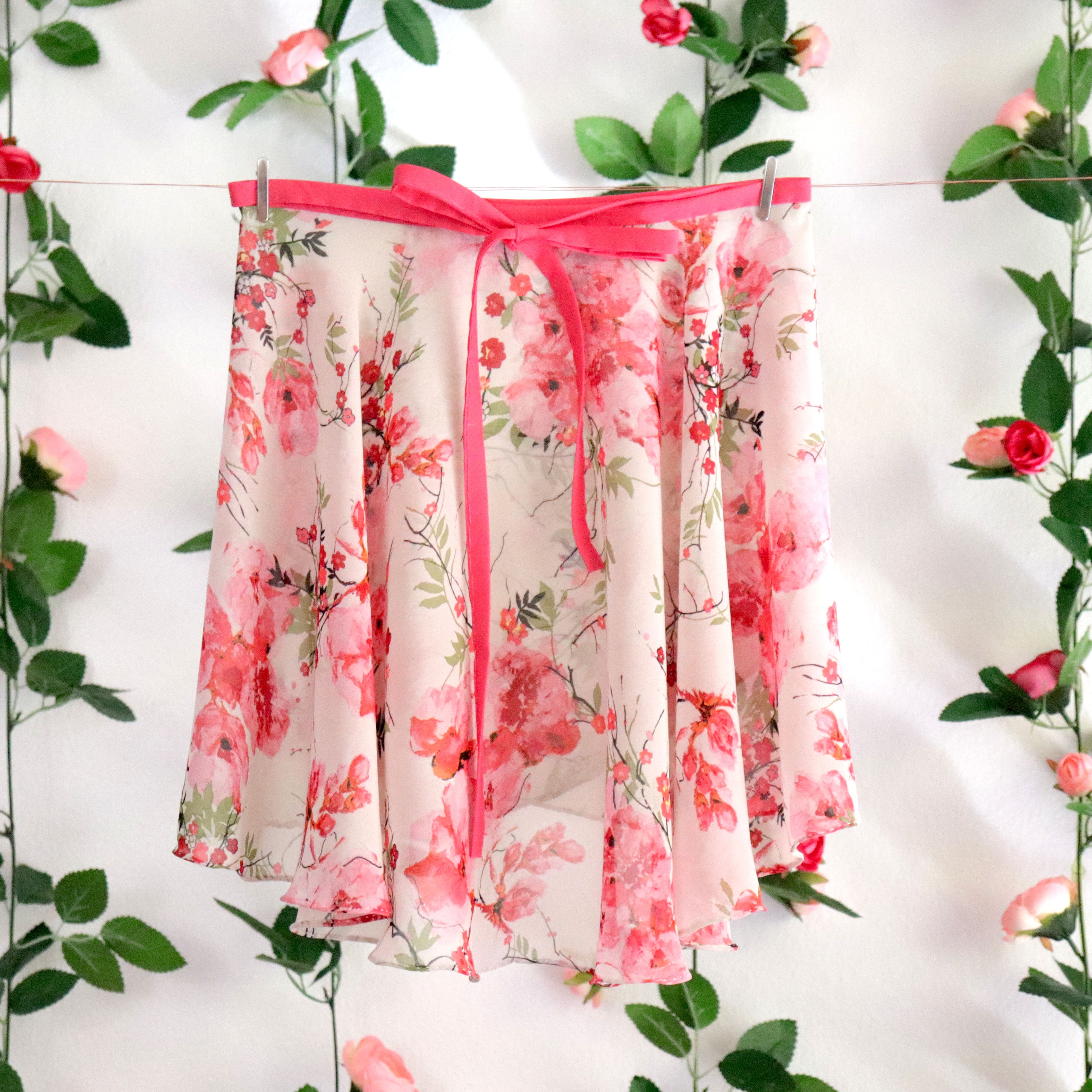 Pink skirt 2025 with red flowers