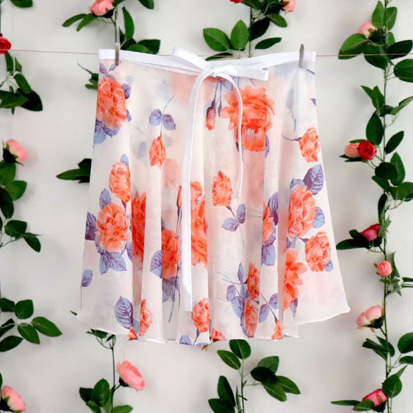Coral Rose Printed Wrap Skirt