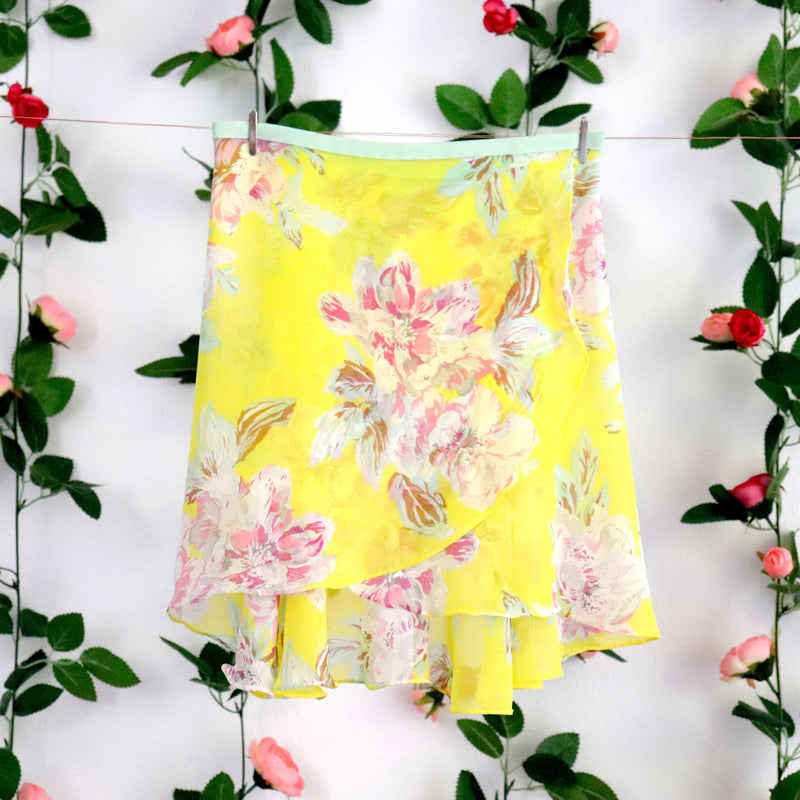 Yellow Floral Wrap Skirt