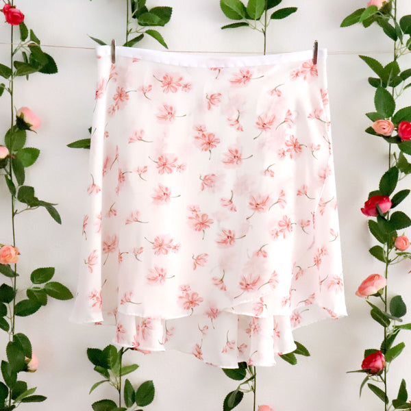 White and Pink Floral Wrap Skirt