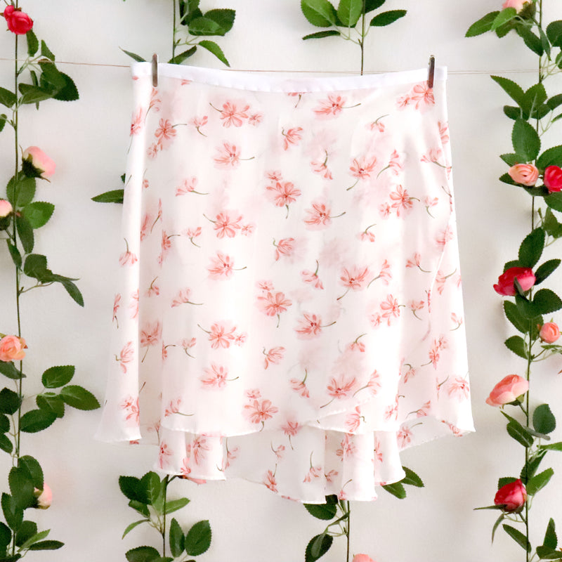 White and Pink Floral Wrap Skirt