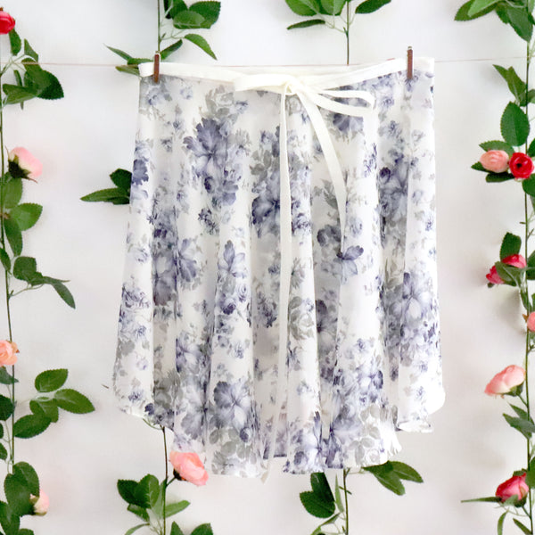 White and Blue Floral Wrap Skirt