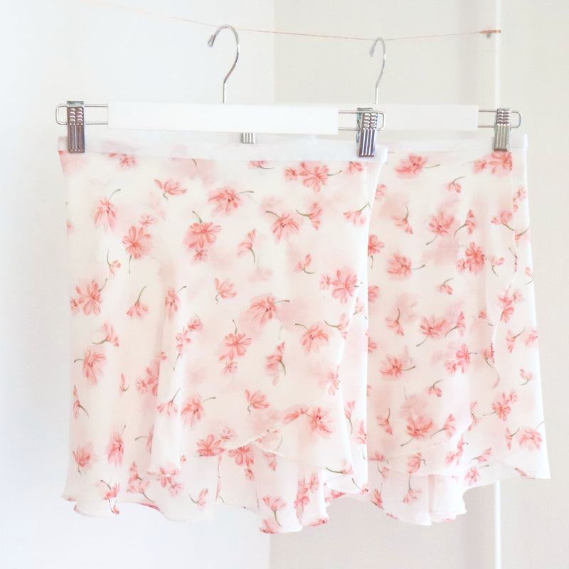 White and Pink Floral Wrap Skirt