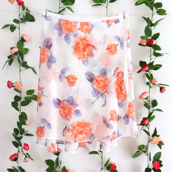 Impressionists - Coral Rose Print Wrap Skirt