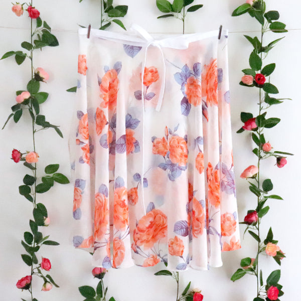Impressionists - Coral Rose Print Wrap Skirt