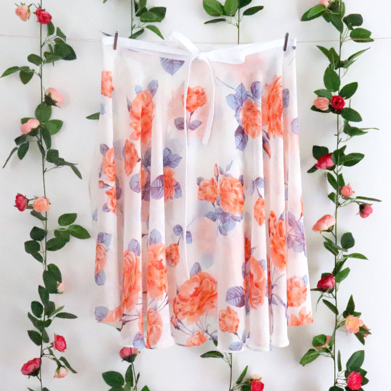 Impressionists - Coral Rose Print Wrap Skirt