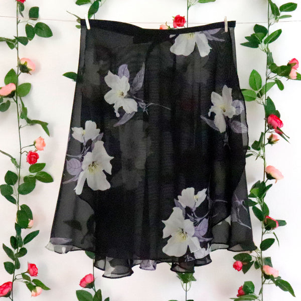 Impressionists-Black and White Floral Wrap Skirt