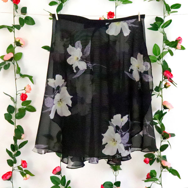 Impressionists-Black and White Floral Wrap Skirt