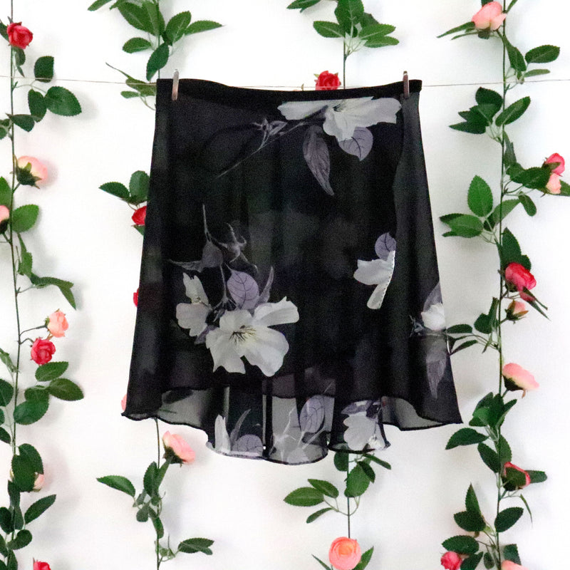 Black and White Floral Ballet Wrap Skirt