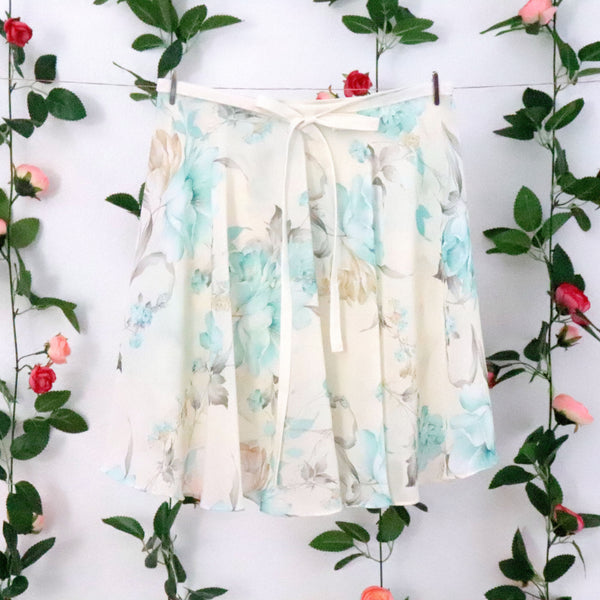 Cream and Blue Floral Ballet Wrap Skirt