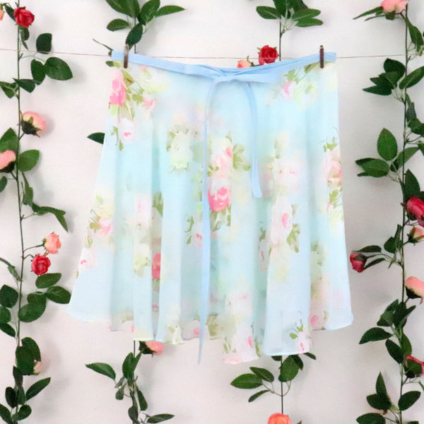 Light Blue and Pink Floral Ballet Wrap Skirt