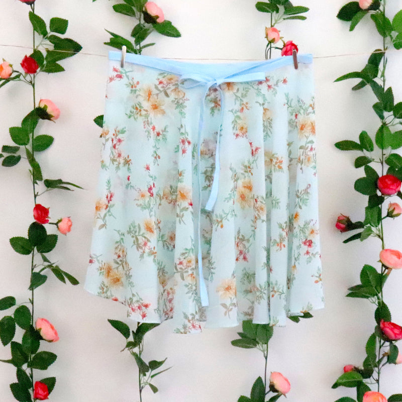 Light Turquoise Floral Wrap Skirt