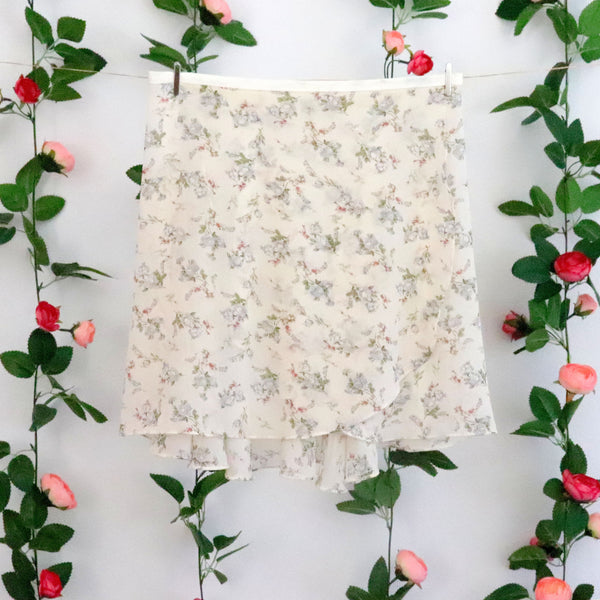 Cream Ditsy Floral Wrap Skirt