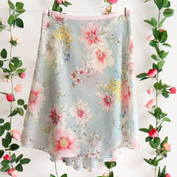 Impressionists - Muted Pastel Blue Floral Ballet Wrap Skirt