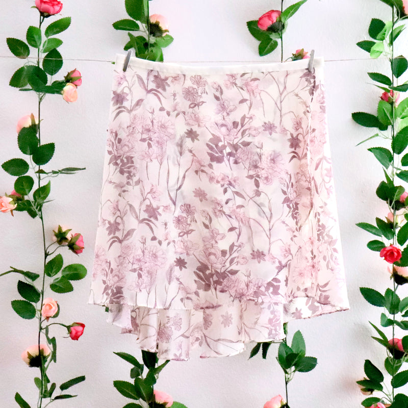 Mauve and Light Pink Floral Wrap Skirt