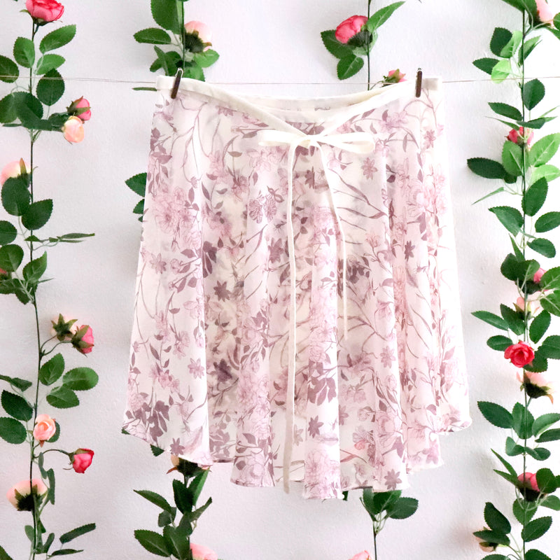 Mauve and Light Pink Floral Wrap Skirt