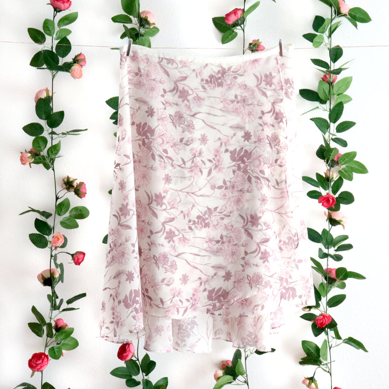 Impressionists-Mauve and Light Pink Floral Wrap Skirt