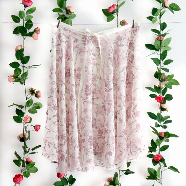 Impressionists-Mauve and Light Pink Floral Wrap Skirt