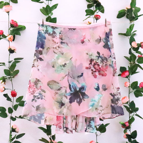 Pink Watercolor Floral Ballet Wrap Skirt