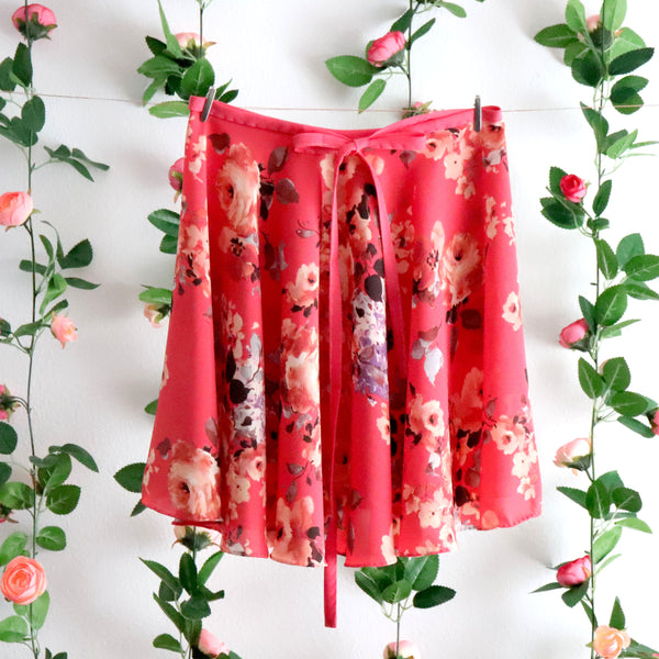 Pink Grapefruit Floral Wrap Skirt