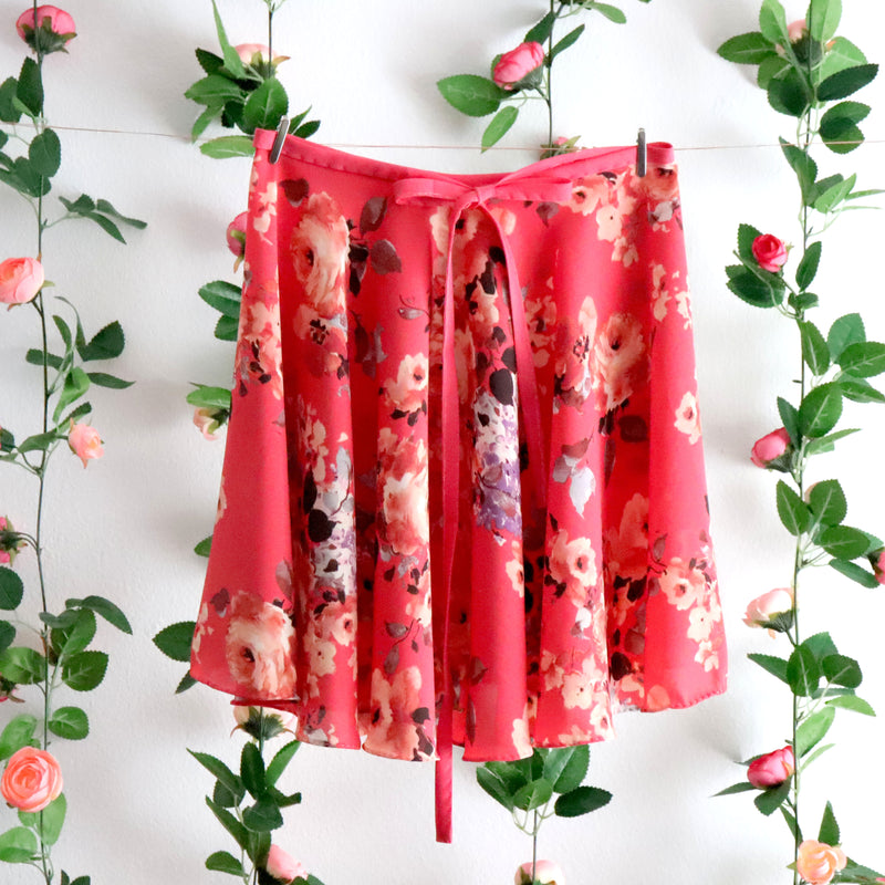 Pink Grapefruit Floral Wrap Skirt