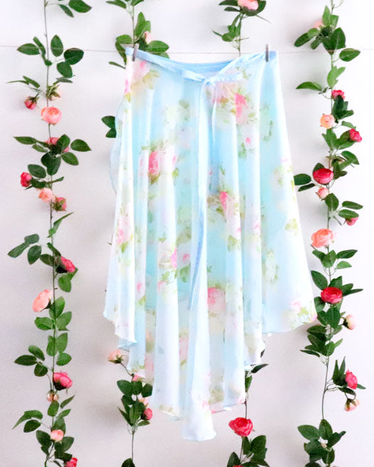 Soubrette-Light Blue and Pink Floral Ballet Wrap Skirt