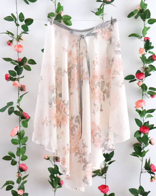 Soubrette - Peach and Gray Floral Ballet Wrap Skirt